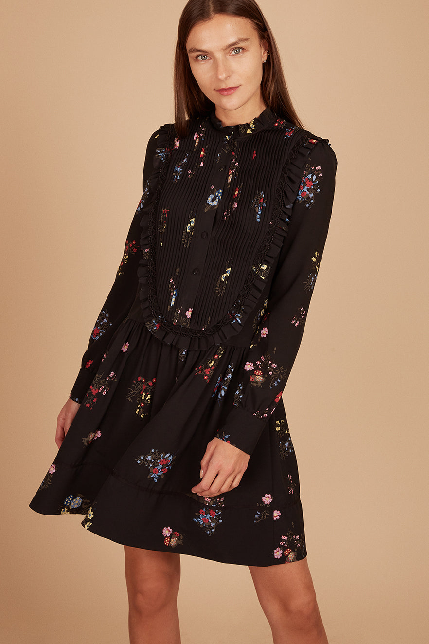ERDEM x H&M <br> Black Floral Bib Front Dress With Hanger<br> Size US 4