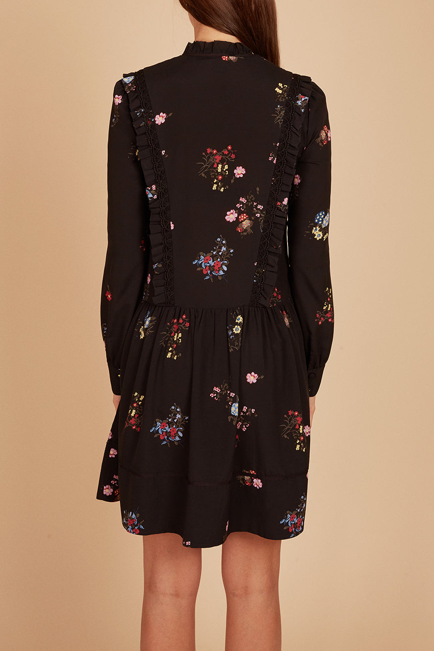 ERDEM x H&M <br> Black Floral Bib Front Dress With Hanger<br> Size US 4