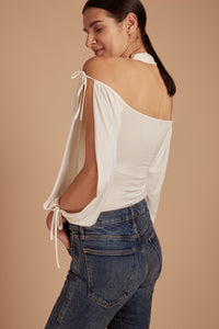 ADAM POUR EVE <br> White Blouse With Beaded Bra Top <br> Size S