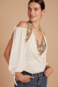 ADAM POUR EVE <br> White Blouse With Beaded Bra Top <br> Size S