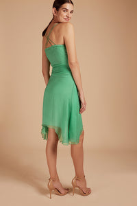 ASOS <br> Green Asymmetrical Silk Dress <br> Size S