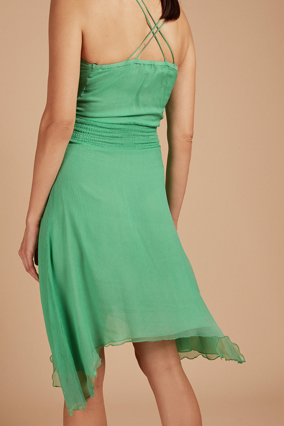 ASOS <br> Green Asymmetrical Silk Dress <br> Size S